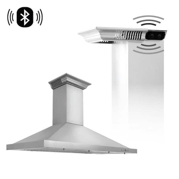 42 in. 400 CFM Ducted Vent Wall Mount Range Hood in Stainless Steel with Built-in CrownSound Bluetooth Speakers