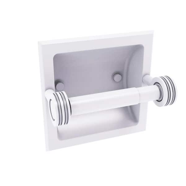 Allied Brass Continental Collection Recessed Toilet Paper Holder in Matte White with Dotted Accents