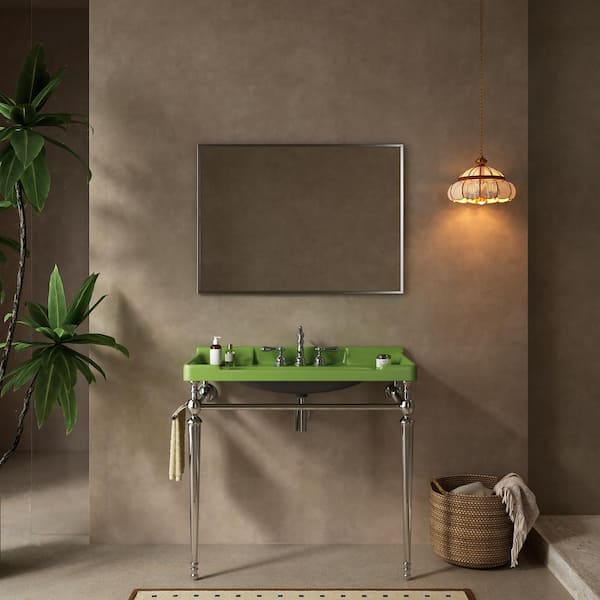 36 in. W x 19 in. D x 35 in. H Single Sink Freestanding Bath Vanity in Chrome with White Ceramic Green Top