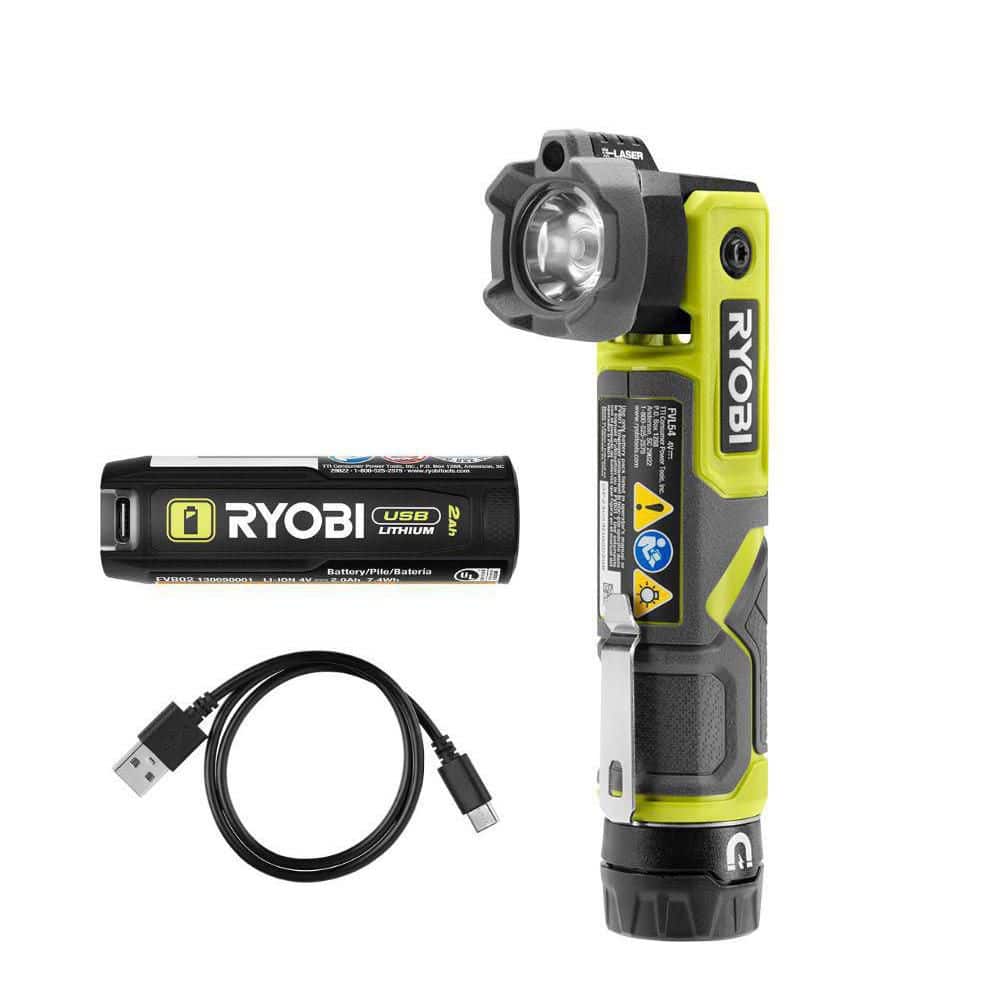 RYOBI USB Lithium 625 Lumen Cordless Rechargeable LED Pivoting Head Flashlight Kit with 2.0 Ah Battery and Charging Cable (FVL54K)