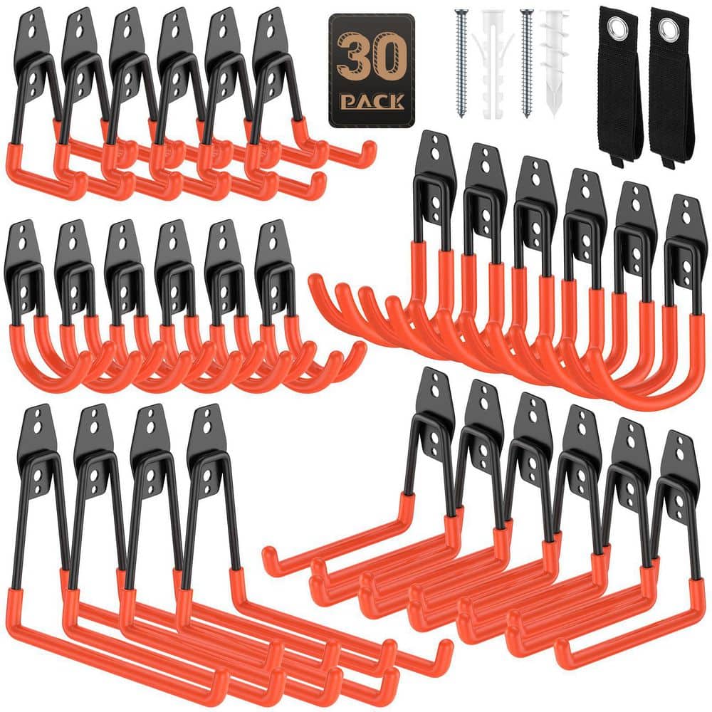 Garage Storage Hooks Heavy Duty Wall Mount Hanging System for Bikes Ladders Tools Shed Workshop Orange 30-Pack price history on PriceWatchPro