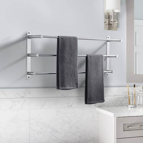 32 in. Brushed Nickel 3-Tier Wall Mounted Towel Rack with Mounting Hardware in Stainless Steel