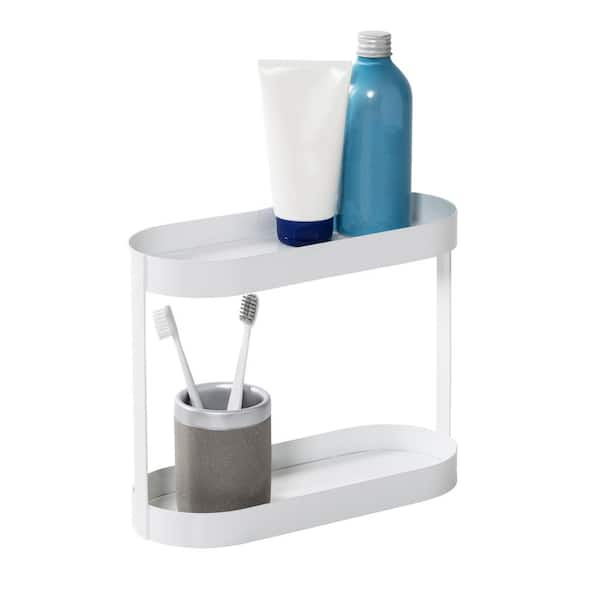 Honey-Can-Do Wall Mounted Bathroom Shelf with Towel Bar and Oval Top Tray, White