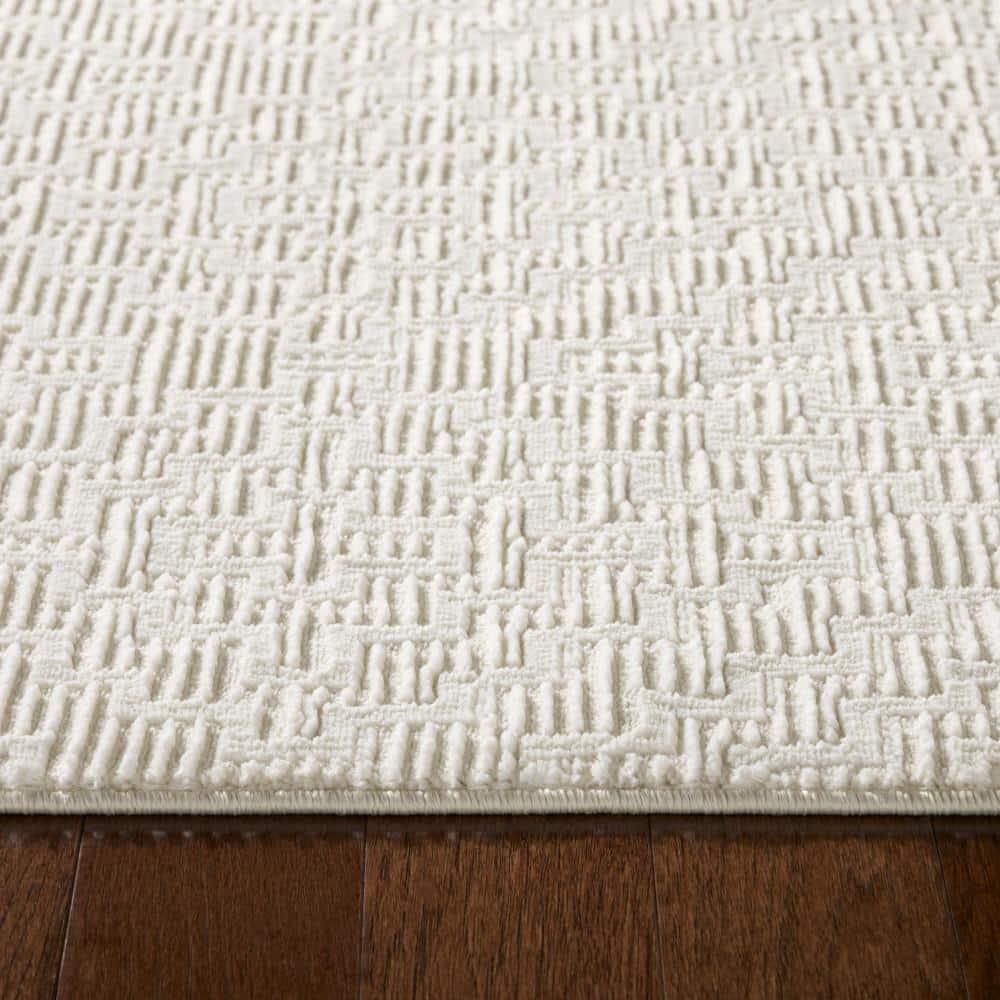 Ivory High-Low Textured Synthetic Runner Rug 1'9" x 7'2"
