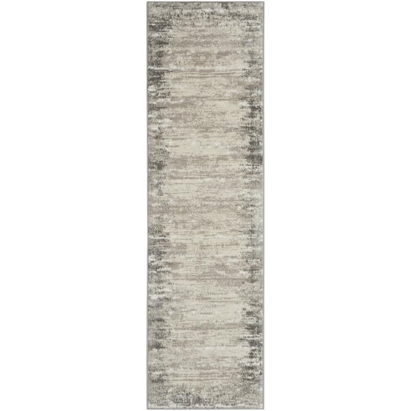 Nourison Cyrus Ivory/Grey 2 ft. x 8 ft. Abstract Contemporary Kitchen Runner Area Rug