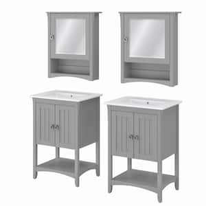 Salinas 24.21 in. W x 18.31 in. D x 34.06 in. H Double Sink Bath Vanity in Cape Cod Gray with White Wood Top and Mirror