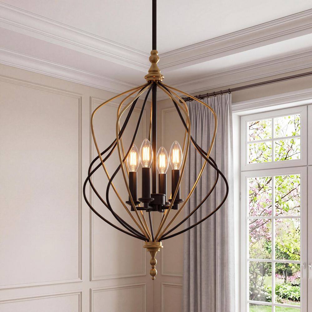 16.7 in. 4-Light Black and Gold Geometric Metal Pendant Light, Modern Industrial Chandelier for Kitchen Island, Foyer price history on PriceWatchPro
