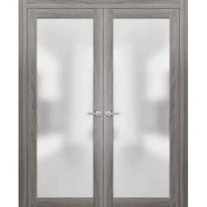 2102 56 in. x 80 in. Single Panel Gray Pine Wood Interior Door Slab with Hardware