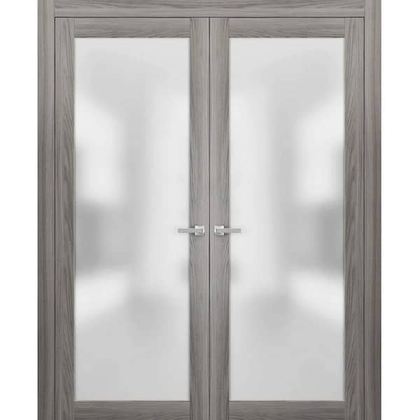 Sartodoors 2102 60 in. x 80 in. Single Panel Gray Finished Pine Wood ...