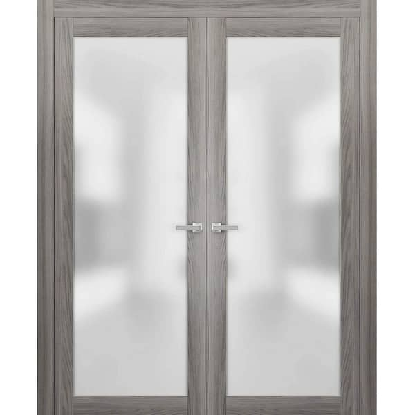 Sartodoors 2102 64 in. x 96 in. Single Panel Gray Pine Wood Interior Door Slab with Hardware