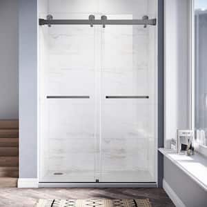 UKD01 46 to 49 in. W x 80 in. H Double Sliding Frameless Shower Door in Space Gray, EnduroShield 3/8 in. Clear Glass