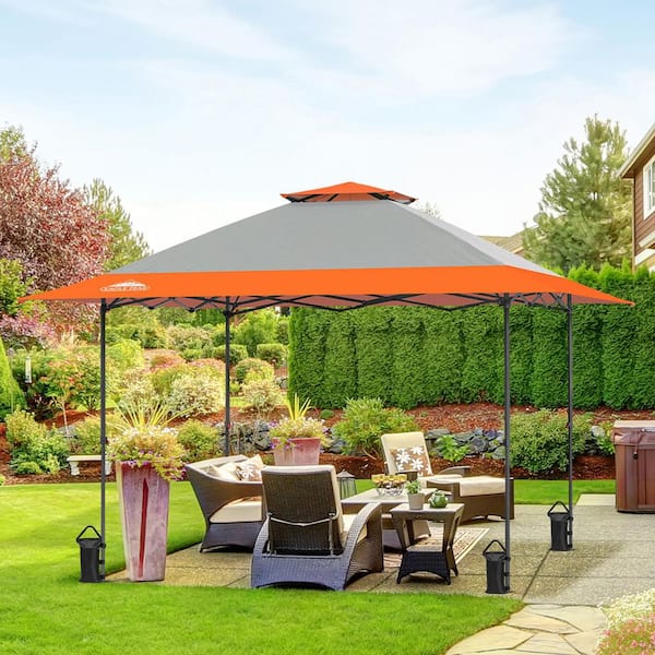 EAGLE PEAK 13 ft. x 13 ft. Straight Leg Outdoor Pop Up Canopy Tent with Auto Extending Eaves and 4-Sand Bags