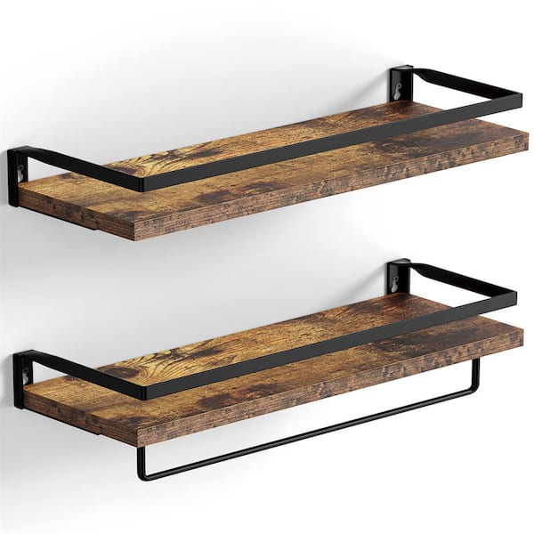 Cubilan 5.9 in. x 16.5 in. x 3.2 in. Rustic Brown Wood Decorative Wall Shelves with Brackets