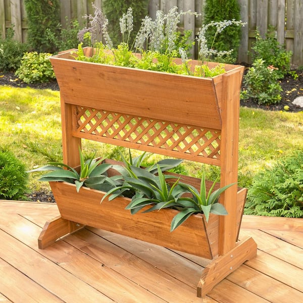 Leisure Season 32 in. W x 18 in. D x 32 in. H Wooden Brown Space Divider Planter, 2-Tier