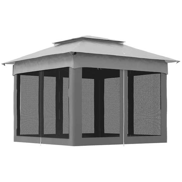 Otryad 11 ft. x 11 ft. Light Gray Pop Up Canopy, Outdoor Patio Gazebo Shelter with Removable Zipper Netting and Carry Bag