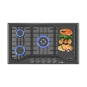 36 in. NG/LPG Convertible Gas Cooktop in Porcelain Enamel with 5-Burners, Grill and Griddle