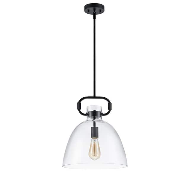 1-Light Black Bell Traditional Metal Accent Design Pendant Light with Clear Glass Shade