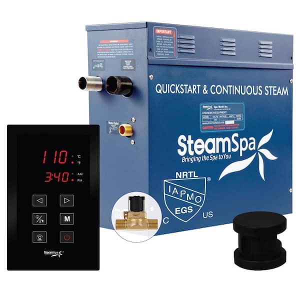 SteamSpa Oasis Series 6kW Steam Bath Generator with Continuous Steam Plus Quick Start and Aroma Scent Pump in Matte Black
