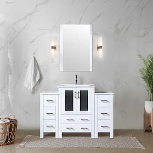 Volez 48 in. W x 18 in. D x 34 in. H Single Sink Vanity in White with White White Ceramic Top and Mirror