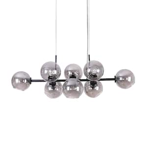 REVERSO 8-Light Metal Black Branch Linear Bubble Modern Chandelier with Globle Smoked Clear Glass Shades