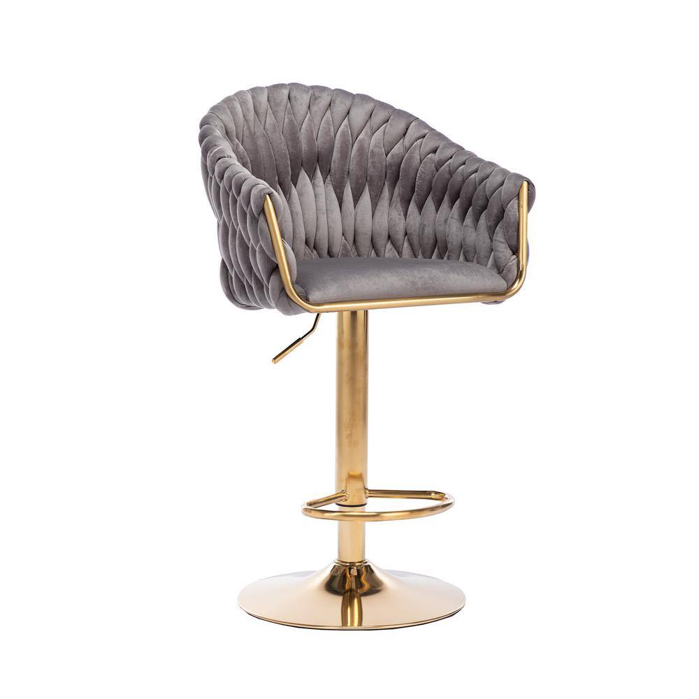 URTR 44 in. Gray Metal Frame Swivel Bar Stool, Adjustable Counter Height Bar Stool with Back and