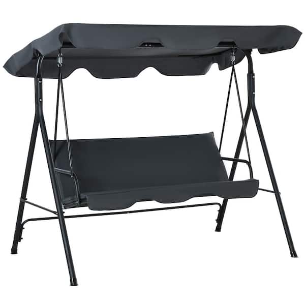 Zeus & Ruta 3-Seat Outdoor Patio Swing Chair with Grey Cushion, Steel Frame Stand, Adjustable Tilt Canopy