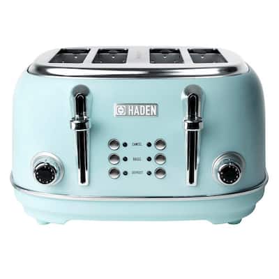 Heritage 1500-Watt 4-Slice Turquoise Wide Slot Retro Toaster with Removable Crumb Tray and Browning Control