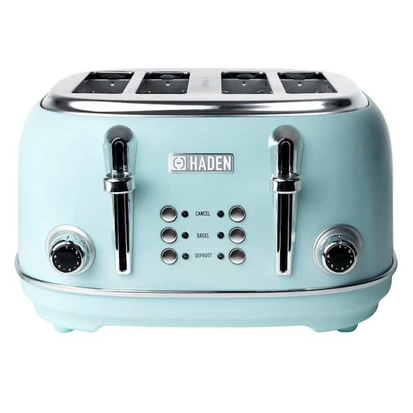 HADEN Heritage 1500-Watt 4-Slice Turquoise Wide Slot Retro Toaster with Removable Crumb Tray and Browning Control