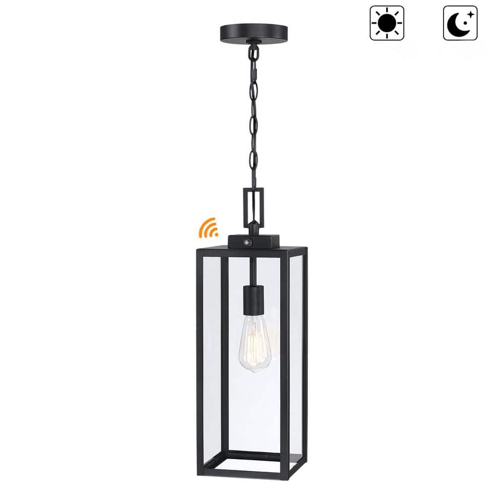 21.5 in. 1-Light Matte Black Outdoor Hanging Lantern Pendant Light with Clear Glass Dusk to Dawn price history on PriceWatchPro
