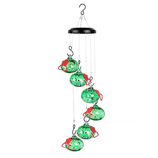 Justincity Green Finish Hand-Blown Glass Hummingbird Feeders Whimsical Charming Wind Chimes Hummingbird Leak Free Feeders