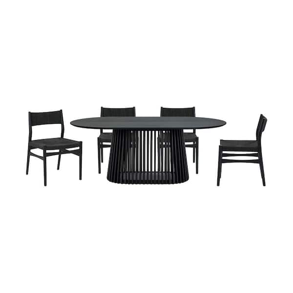 Armen Living Pasadena Erie 5-Piece Oval Black Wood Top Dining Room Set Seats 4