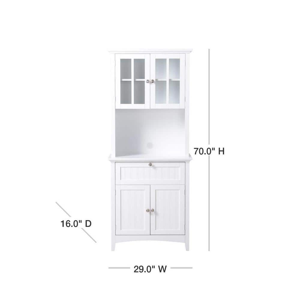 White Wood and Glass China Cabinet with Adjustable Shelves