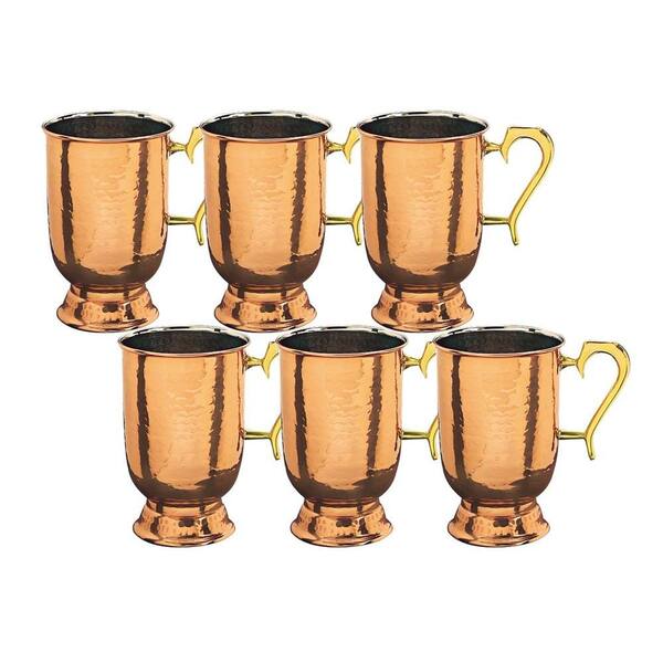 Old Dutch 5.5 in. H Solid Copper Hammered Tankard with 1 pt. Brass Handle (Set of 6)
