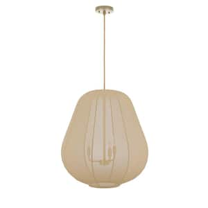 Modern Farmhouse 19.68 in. 3-Light Chandelier Classical Lantern Hanging Light Fixture with Fabric Shade