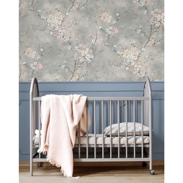 Grey Floral Blossom Vinyl Peel and Stick Wallpaper Roll (40.5 sq. ft.)