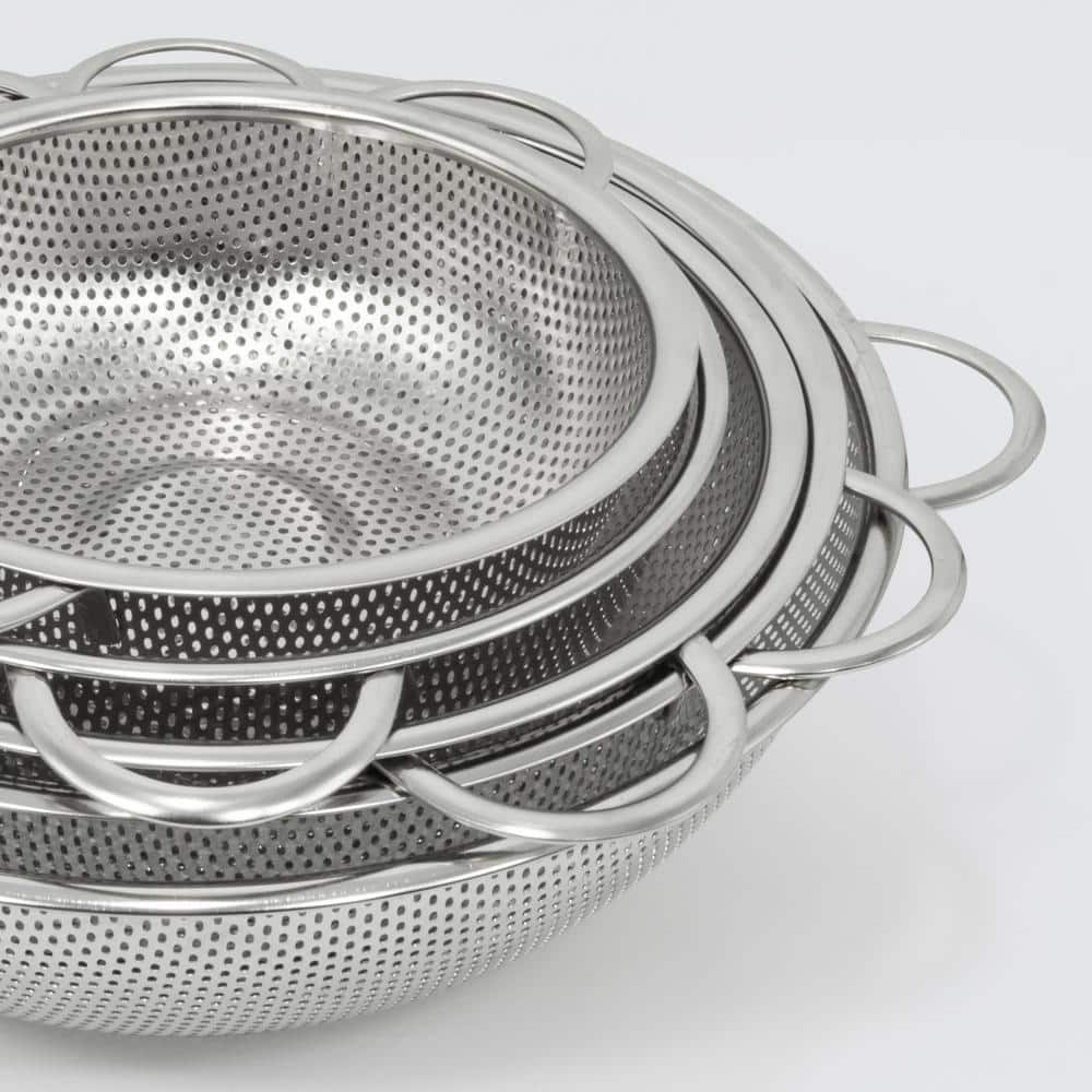 10-inch Silver Stainless Steel Perforated Colander with Handles