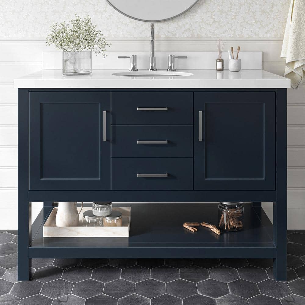 Bayhill 48 in. Single Sink Freestanding Bathroom Vanity in Midnight Blue with Pure White Quartz Top price history on PriceWatchPro