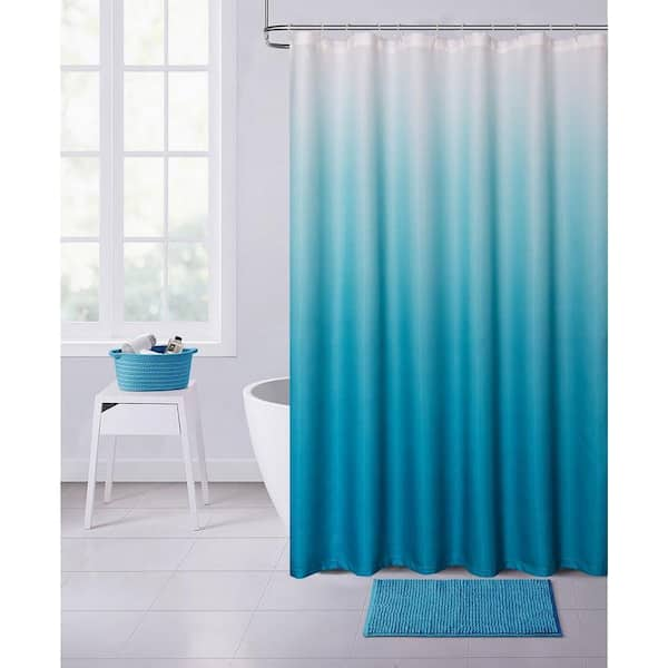 Shades Printed Fabric 3D Textured Gradient Colors Ombre Designed Fabric Shower Curtain 70" x 72" in Ombre Blue