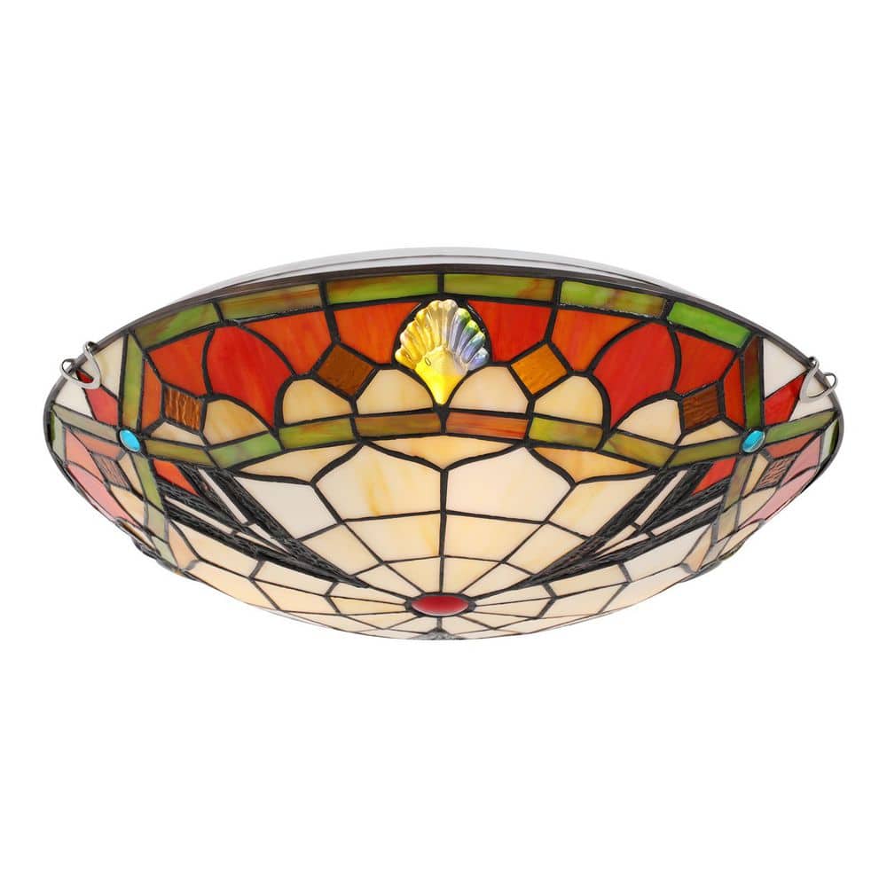 15.7 in. 3-Light Multicolored Mosaic Tiffany Flush Mount Ceiling Light with Stained Glass Shade and No Bulbs Included price history on PriceWatchPro