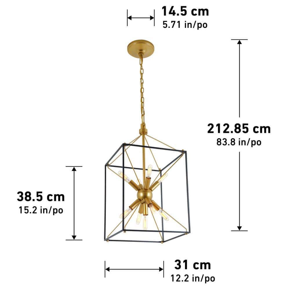Aged Brass and Black 9-Light Sputnik Chandelier