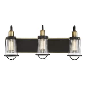 Lansing 24 in. W x 10 in. H 3-Light English Bronze/Warm Brass Bathroom Vanity Light with Clear Glass Shades