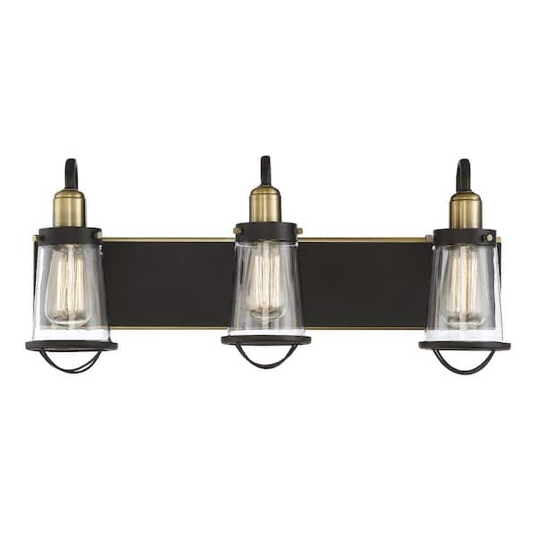 Savoy House Lansing 24 in. W x 10 in. H 3-Light English Bronze/Warm Brass Bathroom Vanity Light with Clear Glass Shades
