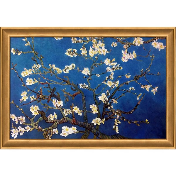 LA PASTICHE Branches Of an Almond Tree in Blossom by Vincent Van Gogh Muted Gold Glow Framed Abstract Art Print 28 in. x 40 in.