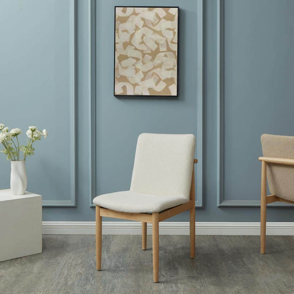 Abriella Cream Boucle Upholstered Side Chair with Natural Ash Wood Frame