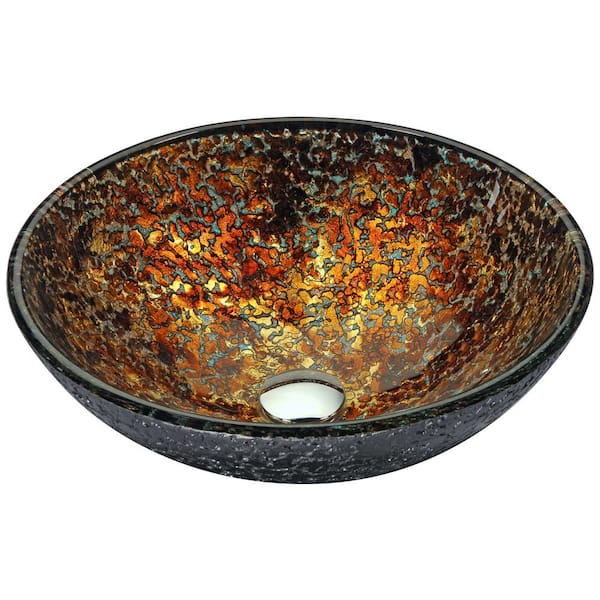ANZZI Tuasavi Series 17 in. Bathroom Vessel Sink with Scratch-Tough and Stain-Resistant Non-Porous Surface in Brown Glass