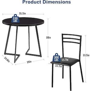 3-Piece Dining Table Set, Black 30 in. H Modern Round Wood Top Accent Table and Chairs for Room and Small Space