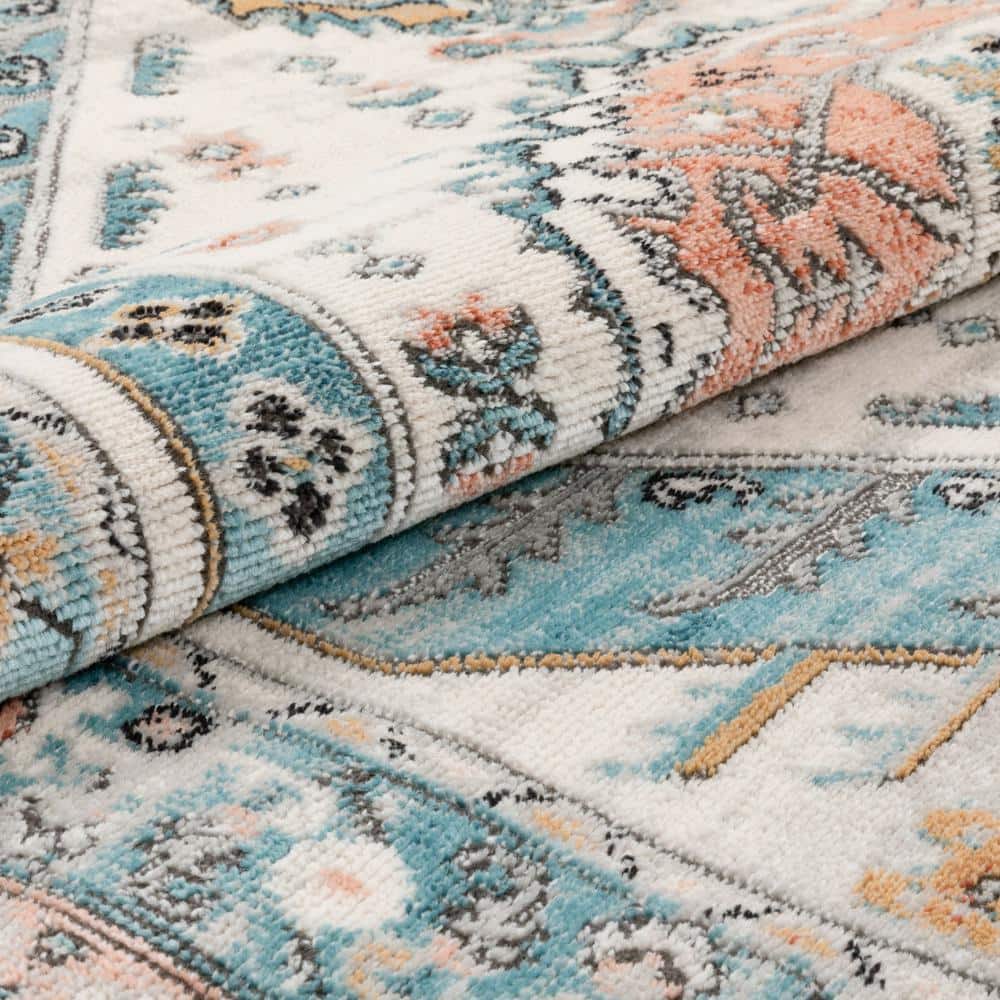 Indira Blue and Ivory Rectangular Synthetic Area Rug 4' x 6'