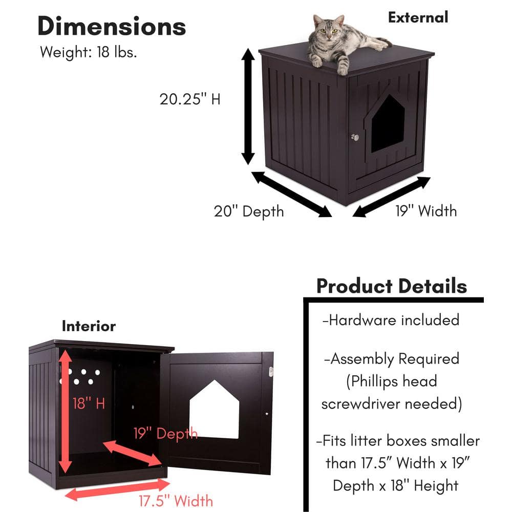 Espresso Wooden Cat House Nightstand with Hinged Door