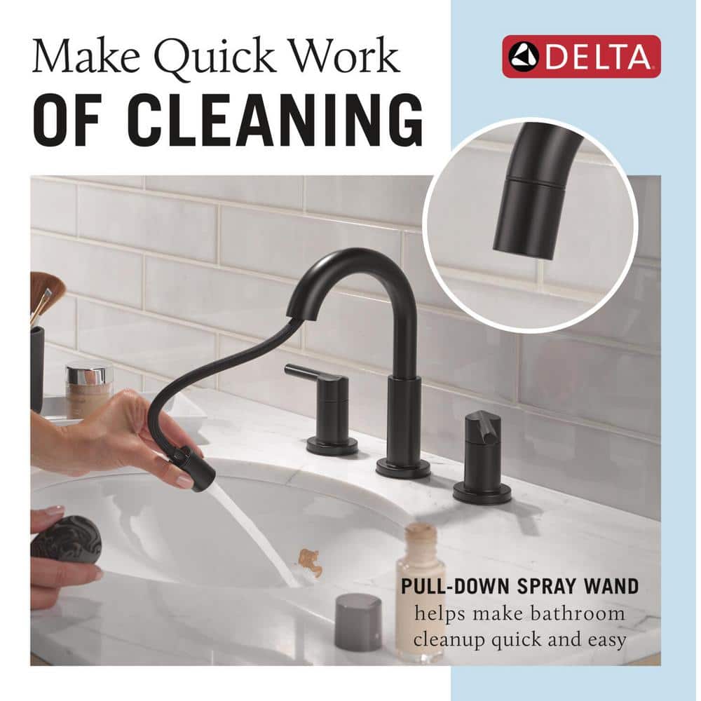 Matte Black Double Handle High Arc Widespread Bathroom Faucet