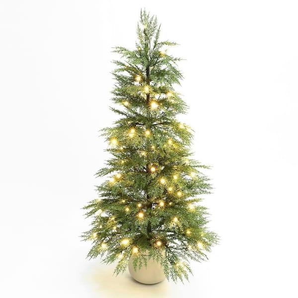 4.5-ft. PreLit Artificial Christmas Tree, 100 LED Lights, PE Tips, White Pot Base
